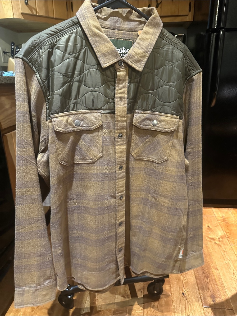 Howler Brothers Olive Quilted Yoke Tan Plaid Shirt Jacket